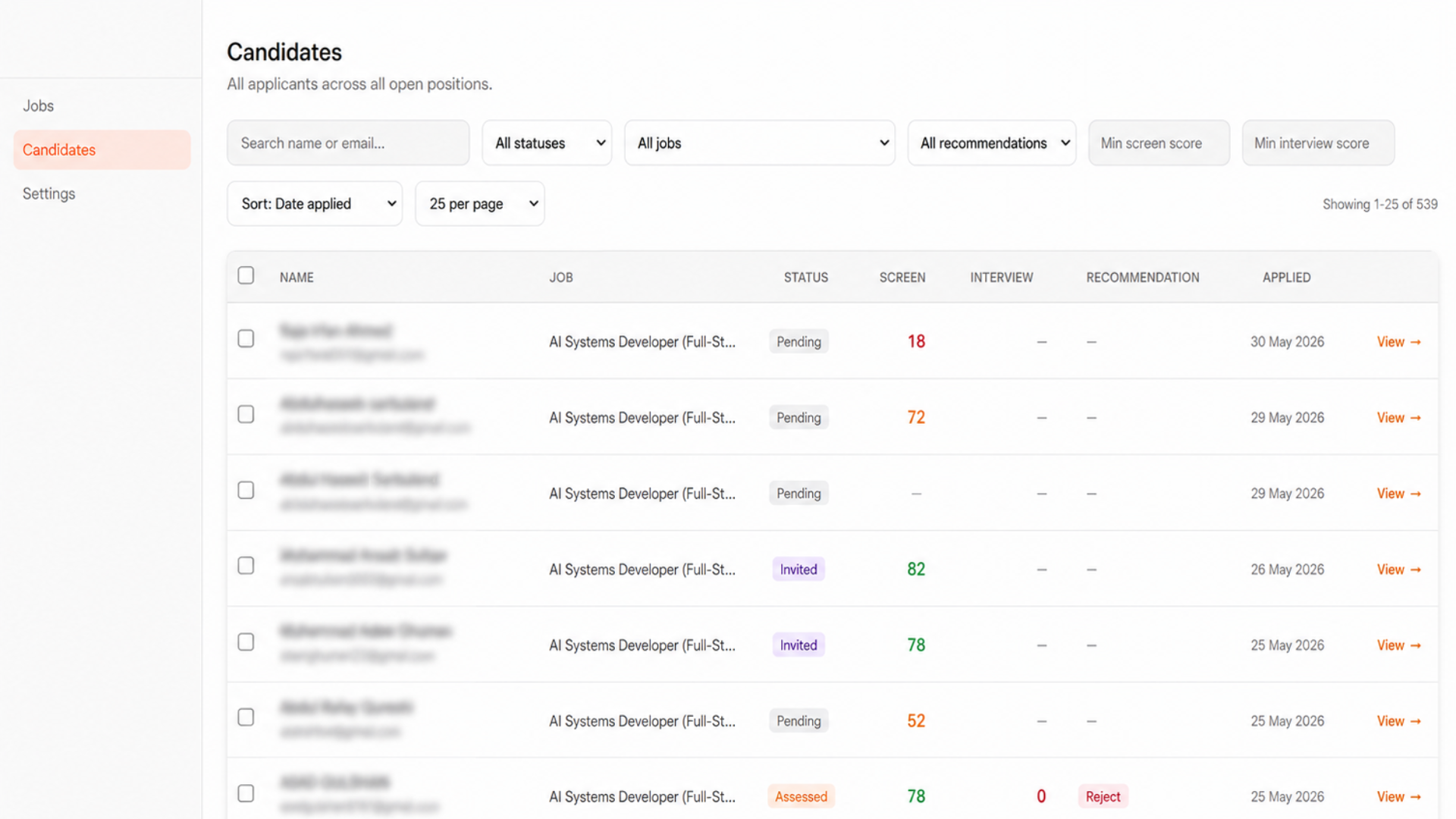 End-to-End AI Hiring Portal 500+ applications screened, interviewed, and scored